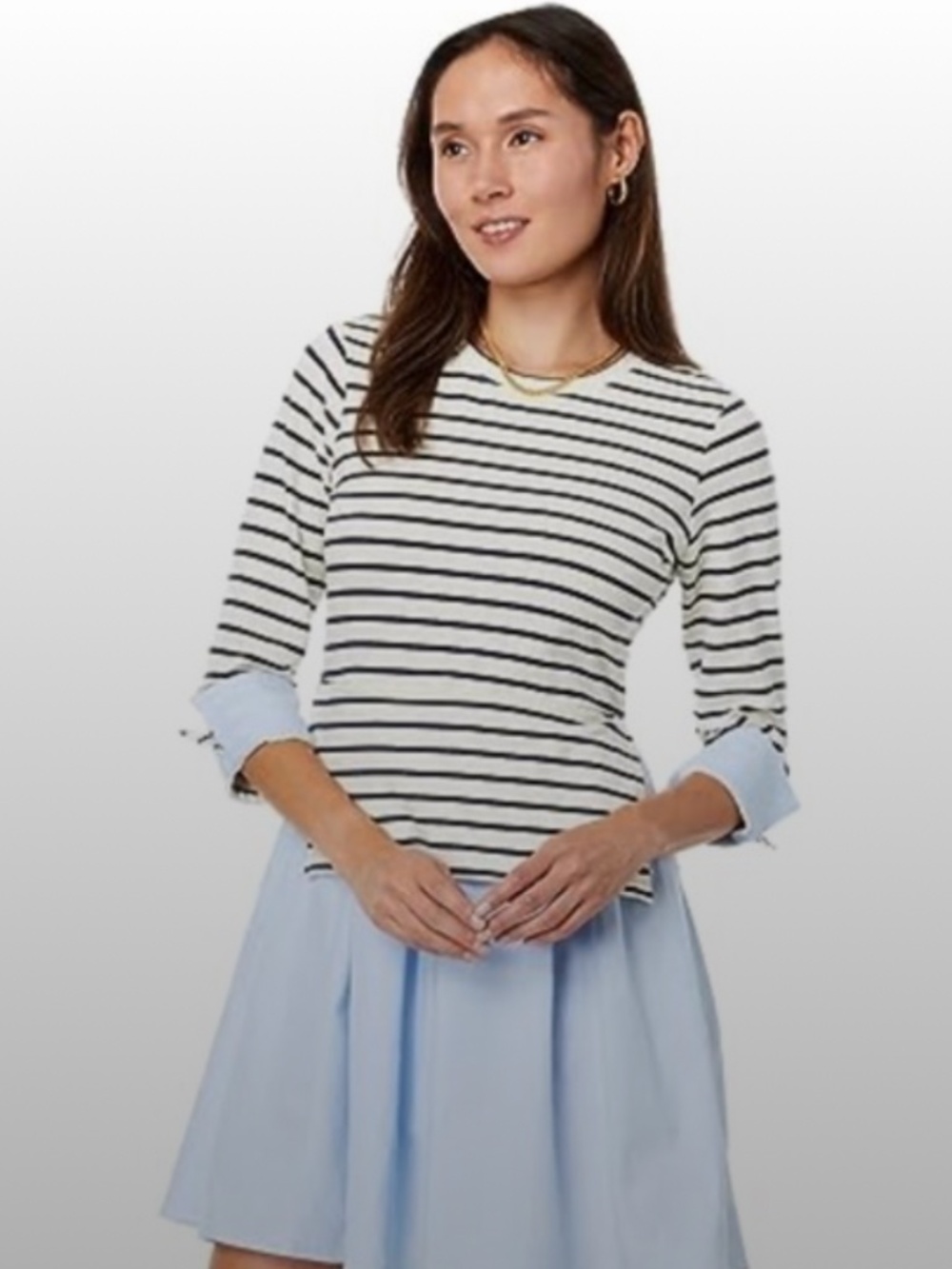 NWT English Factory Striped Knit Top Blue Poplin Dress Size S - Picture 1 of 7